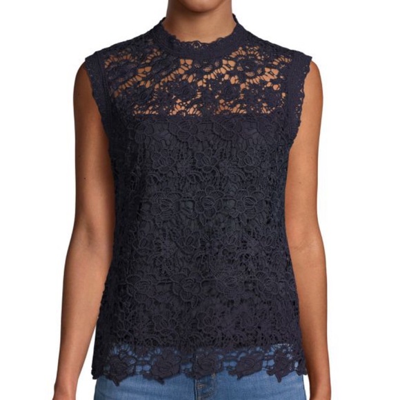 Nanette Lepore Tops - Nanette Lepore | Navy Blue Floral Lace Shell Sleeveless Top